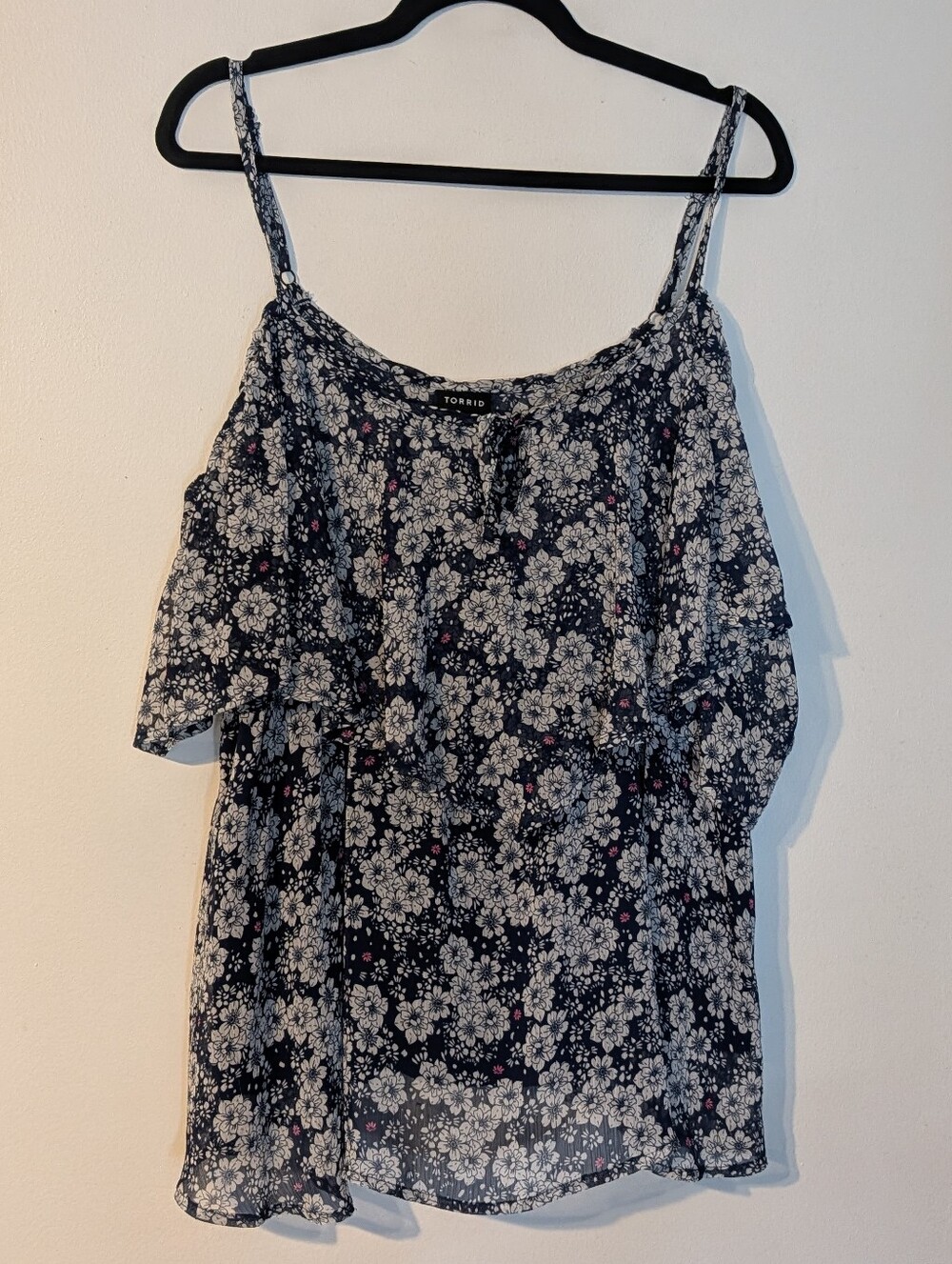 Torrid Navy Floral Layered Spaghetti Strap Tank Top Camisole with Pink Accents